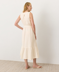 Robe midi en coton pour femme, d'été, de soirée, sans manches, à volants, évasée, à plusieurs niveaux, avec taille élastique - Product Image 4
