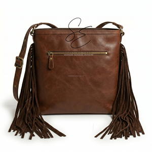 Bolso Bandolera de Cuero Genuino con Flecos Hechos a Mano, Estilo Vintage, Bolso de Hombro Bohemio para Mujer, Estilo Vaquero Occidental - Product Image 5