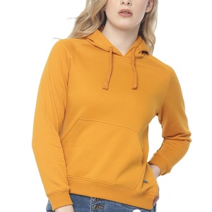 Sudadera con Capucha Color Mostaza para Mujer, 100% Algodón, Transpirable, Ecológica, Tejida, Informal, con Bolsillo Delantero, para Invierno - Product Image 1