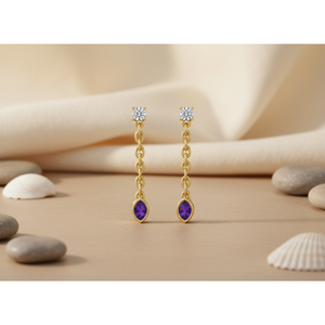 Wholesale 10K Solid Gold Bezel Setting <b>Dangle</b> <b>Earrings</b> with VVS1 Lab Grown <b>Diamond</b> Clear Gemstone Wedding Sample Making Service - Product Image 4