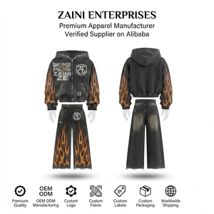 ZAINI Survêtement d'hiver streetwear pour homme 100% Coton Polaire 350g Motif uni Panneau violet et blanc Strass transfert thermique sur le devant - Product Image 1