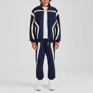 OEM Custom Logo Lightweight Nylon High neck <b>Jacket</b> Contrast Panels PU Patch Cuffed Jogger Oversized Elasticated Zip up Tracksuit - Product Image 2