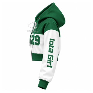 Sudadera con capucha corta con cremallera y bloques de color para mujer Iota Phi Lambda, de manga larga, con letras griegas bordadas, estilo universitario - Product Image 3