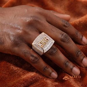Bague Hip Hop carrée en moissanite plaquée or rose pour homme, bijoux de luxe, mode moderne, cadeau - Product Image 5