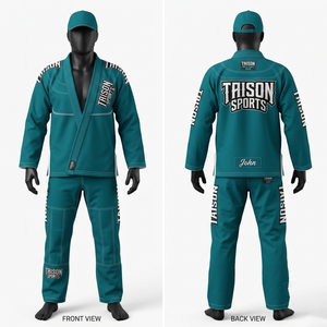 Combinaison de BJJ en coton tissé perlé de qualité supérieure 450 GSM, bleu marine, avec genouillères renforcées, broderie personnalisée, patchs tissés, logo - Product Image 3
