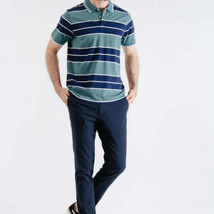 Polo a Rayas para Hombre, Manga Corta, Algodón Transpirable, Ropa Casual de Golf, Azul Oscuro, Verde, Blanco, Estampado, Uniformes de Golf - Product Image 4