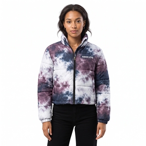 <b>Ladies</b> Quilted <b>Padded</b> Jacket <b>Winter</b> Wear Cropped Puffer <b>Coat</b> Full Zip Custom Tie Dye Sublimation Outerwear - Product Image 1