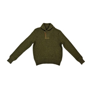 ODM/OEM Pull sur mesure pour hommes, col châle, manches longues, pull à demi-fermeture éclair avec logo sur le devant, tissage tricoté - Product Image 1