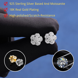 ต่างหูเพชรโมอิสซาไนต์รูปดอกไม้ เงินแท้ 925 ดีไซน์แบบกลุ่ม สีทอง หรูหรา ประกายระยิบระยับ สำหรับผู้หญิง ของขวัญ - Product Image 2