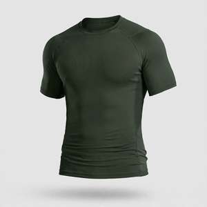 Chemise décontractée élégante à manches courtes et col en V pour homme, gris foncé, à compression, séchage rapide, en maille sergé Spandex/Nylon, idéale pour l'été - Product Image 3