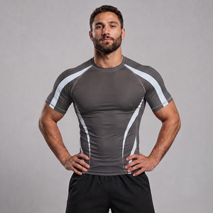 Maillot de compression à manches courtes personnalisé avec logo OEM pour hommes, imprimé par sublimation, pour MMA, boxe, entraînement en salle de sport, BJJ. - Product Image 4