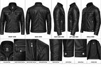 Veste en cuir de vache véritable noire pour homme, coupe ajustée, col montant, fermeture éclair, vêtement d'hiver