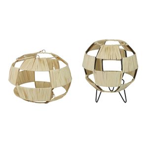 Lanterne suspendue en verre style Japandi avec feuilles de palmier, support de bougie sur trépied, pour jardin et décoration intérieure - Product Image 1