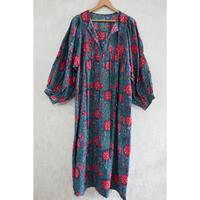 Robe d'été bohème pour femme 100 % coton, imprimée à la main, écologique, respirante, lavable, col en V, manches bouffantes, taille naturelle, coupe fleurie