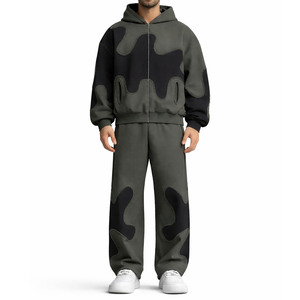 Ensemble de survêtement premium pour homme XD2 vert olive et noir, coupe oversize, streetwear, survêtement de sport, ensemble de vêtements de sport avec logo personnalisé - Product Image 1