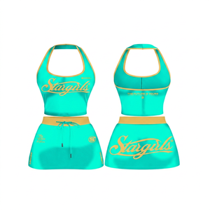 <b>Women's</b> <b>Black</b> Gold Halter Neck Sleeveless Cami Set Stretch Activewear Sexy Club Wear Above Knee Skirt - Product Image 5