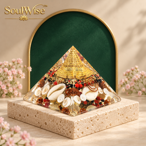 Escultura de Pirámide Tallada en Resina de Ámbar, Adorno de Concha, Decoración Feng Shui para el Hogar, Regalo Artesanal - Product Image 3