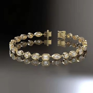 New Round Shape Diamond <b>Bracelet</b> Minimalist Yellow Gold Stackable <b>Bracelet</b> Romantic Anniversary Gift for Wife for Parties - Product Image 1