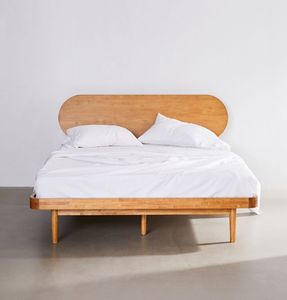 Luxury Solid Teak Wood <b>Bed</b> <b>Frame</b> Low Profile <b>Platform</b> <b>Bed</b> with Rounded Corner Headboard - Product Image 1
