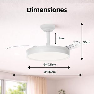 Ventilador de Techo con Luz de 72W y 7590lm, Ultra Silencioso, Invisible, con Control Remoto y Aspas Retráctiles, Luz Decorativa - Product Image 3