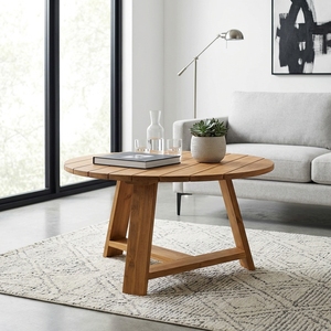 Modern <b>Rustic</b> Solid Wood Coffee Table Elegant Trestle Leg Round Wooden Accent Table For Home Setup Art Design Pure Art Setup Art - Product Image 4