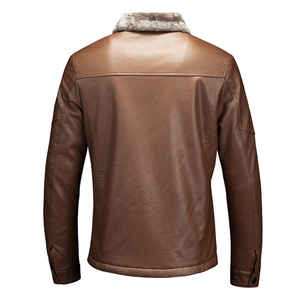 เสื้อแจ็คเก็ตบอมเบอร์หนัง PU สีเทาสำหรับผู้ชาย พร้อมซับในขนสัตว์เทียม ปิดด้วยซิป เสื้อคลุมฤดูหนาว สไตล์มอเตอร์ไซค์ - Product Image 5
