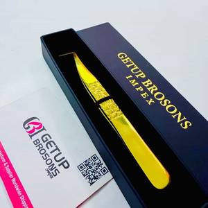 แหนบปลายเรียบเคลือบทอง 90 องศา ทำจากสแตนเลสสตีล สำหรับต่อขนตา ปลายไฟเบอร์ ลายพิมพ์ใหม่ - Product Image 5