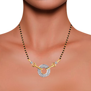 Magnifique collier mangalsutra pour femme en or jaune 14 carats plaqué or rose, certifié IGI, avec chaîne à perles noires et motifs géométriques, ornementé de pierres de laboratoire. - Product Image 4