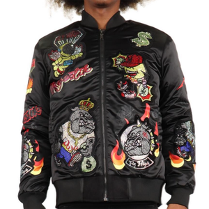 Blouson bomber vert pour homme, broderie libellule, style streetwear, coupe classique, fermeture éclair, collection printemps - Product Image 2