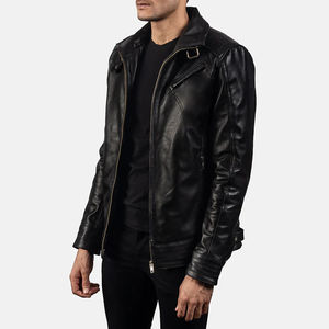 Blouson de motard unisexe Legacy noir en cuir haute performance, manteau de moto élégant, coupe ajustée, en cuir véritable, avec capuche intégrée - Product Image 4