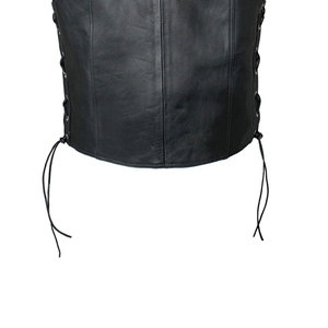 Gilet moto en cuir véritable pour homme, col en V, simple boutonnage avec chaîne décorative, vêtement d'extérieur pour l'automne - Product Image 2