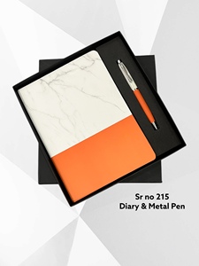 <b>Diary</b> Metal Pen Set <b>A5</b> PU Hardcover Orange Marble Design Gift for Office Business Use 100 Sheets UV Printing Model APGOI-SR-215 - Product Image 1