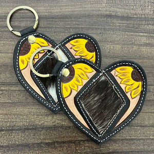 Artisan Style Hand Tooled Cowhide <b>Leather</b> <b>Key</b> <b>Chains</b> Heart Shape Genuine <b>Leather</b> Floral Wholesale Unisex Boutique Gift <b>Key</b> Ring - Product Image 5