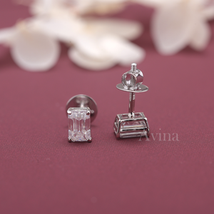 IGI Certified Lab Grown Diamond <b>Emerald</b> Cut <b>Stud</b> Earrings Solid 925 Sterling Silver Solitaire Diamond Earrings - Product Image 3
