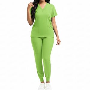 Ensemble d'uniformes médicaux premium pour infirmières, tenue de travail d'hôpital à manches courtes avec col montant, respirante, de haute qualité - Product Image 4