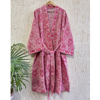 Peignoir de bain en coton gaufré rose écologique compressé de qualité supérieure, imprimé à la main en Inde, kimono de luxe pour spa, vente en gros pour femmes