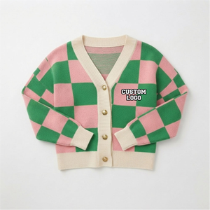 Wholesale Custom Pink Green Sororities <b>Cardigan</b> <b>Sweater</b> for Women Long Sleeve Checkered Knitted Button Up Designer Greek <b>Sweater</b> - Product Image 3