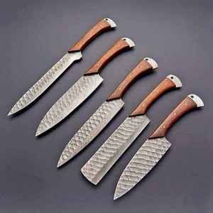 Juego de Cuchillos de Cocina de Acero de Damasco Hechos a Mano con Mango de Madera, Cuchillos de Cocina Japoneses Profesionales, Estuche de Cuero Enrollable, OEM - Product Image 2