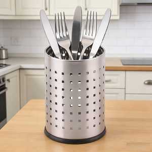 Stainless Steel Cutlery Holder 3 Compartment Round Utensil Organizer Kitchen Countertop Spoon Fork Knife Storage Stand - Product Image 2