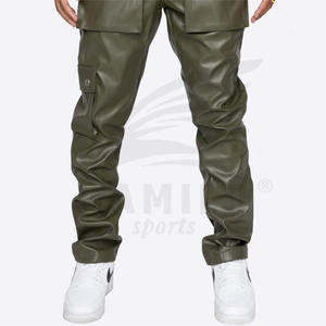 Pantalon cargo long en cuir pour homme, style streetwear, taille haute, jambes larges, décontracté, avec poches avant, fabrication OEM personnalisée - Product Image 2