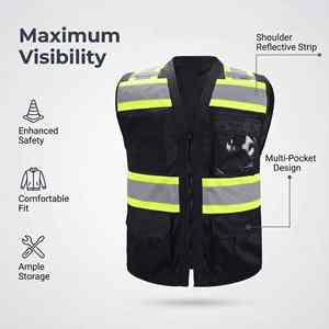 100% Polyester Knitted and Mesh Comfortable Safety <b>Vest</b> Workwear <b>Black</b> Safety <b>Vest</b> Wholesale High Reflective Safety <b>Vest</b> - Product Image 2