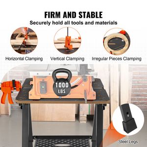 Tavolo da Lavoro Portatile Pieghevole 2 in 1, Capacità 450 Kg, Banco da Lavoro con 7 Altezze Regolabili e Gambe in Acciaio - Product Image 5