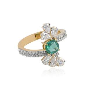 Anillo de Cóctel con Diamante Cultivado en Laboratorio Verde y Blanco de 2.16 Quilates, Certificado por IGI, Diseño Floral, Oro Sólido de 14K, Corte Pera, para Niñas - Product Image 1