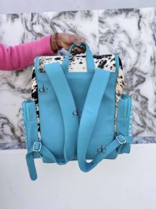 Sac à dos élégant en cuir sculpté, couleur turquoise, en fourrure de cheval, unisexe, magnifique sac à dos de créateur - Product Image 3