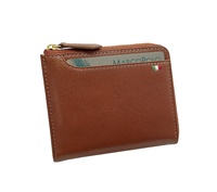 Pilihan Terbaik Castello Kulit Asli Italia 100% Terinspeksi QC Minimalis Unisex Bentuk-L Ritsleting YKK Pendek Hitam/Coklat Kartu Bendera