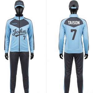 Combinaison d'entraînement de hockey sur gazon unisexe, polyester/nylon premium 300 grammes, bleu ciel avec panneaux noirs, logo imprimé par transfert thermique personnalisé - Product Image 1