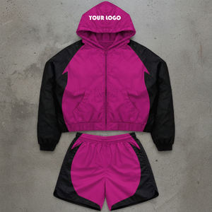 <b>Men</b> Custom Windbreaker Tracksuit Set Hooded <b>Zip</b> Up Jacket <b>Shorts</b> 2 Piece Sportswear Set Lightweight Nylon Training Suit - Product Image 1
