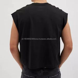 Débardeurs sans manches en coton pour hommes, style hip-hop, poids lourd, surdimensionnés, courts, côtelés, personnalisés - Product Image 2