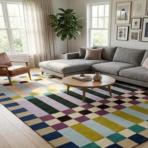 Alfombra Moderna de Bloques de Color Geométricos Abstractos, Alfombra de Lana a Cuadros Hecha a Mano, Alfombra Suave para Sala de Estar, Decoración Contemporánea y Elegante - Product Image 5
