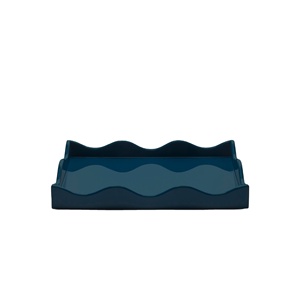 Bandejas para servir laca azul al por mayor, diseño festoneado, acabado brillante, bandejas decorativas rectangulares para decoración de hotel y restaurante - Product Image 1